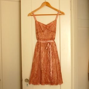 Ann Taylor Blush Pink and Gold Lace Cocktail Dress